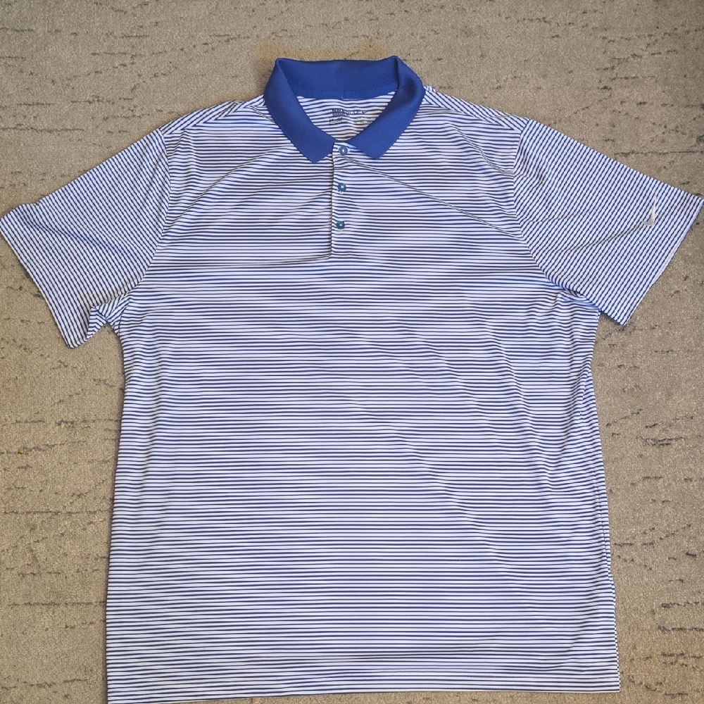 NIKE Golf Standar Fit, Dry Fit Men's Polo with Blue and White Stripes,  Size XXL